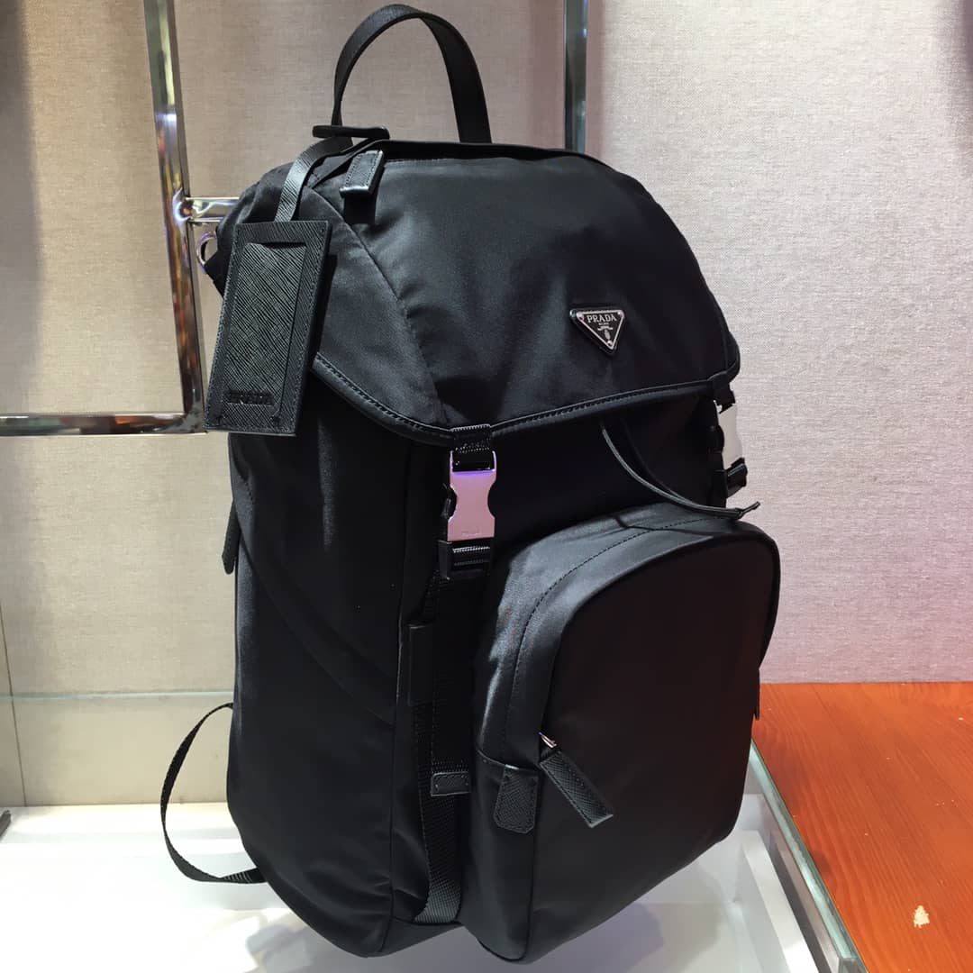 Prada Backpack Dupe Black Nylon Saffiano Leather - DEEPREPS