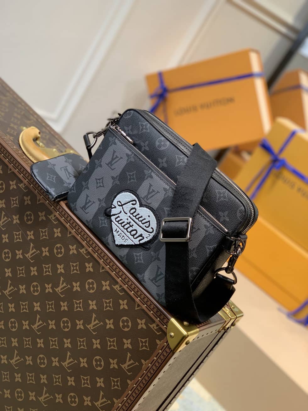 Louis Vuitton x Nigo Trio Monogram Stripes Black M45965 Replica Messenger Bag - DEEPREPS