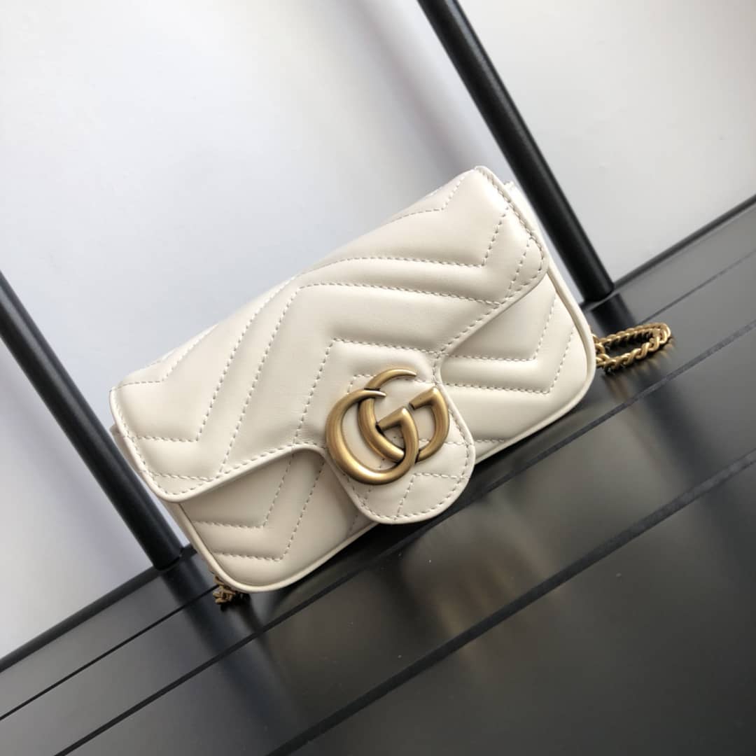Gucci GG Marmont Matelasse Leather Mini Shoulder Bag Replica White 476433 - DEEPREPS