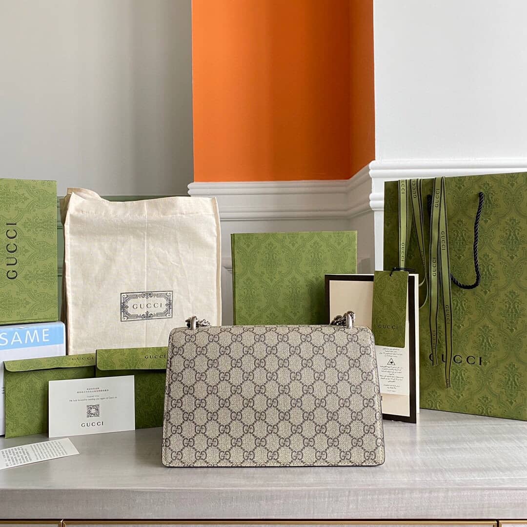 Gucci Dionysus Dupe GG Supreme Dionysus Chain Replica Shoulder Bag Gray 400249 - DEEPREPS