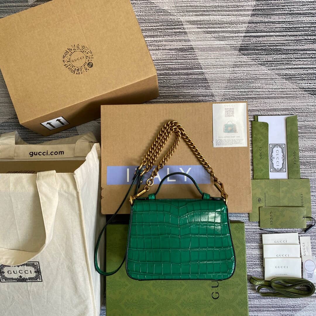 Gucci GG Marmont Mini Leather Top Handle Bag Replica Green 547260 - DEEPREPS
