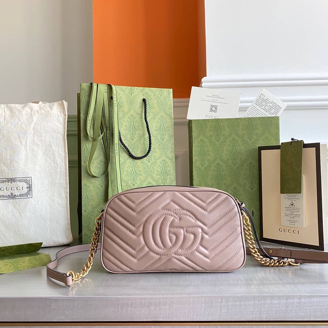 Gucci Handbag Dupes GG Marmont Small Shoulder Handbag Camera Bag Replica Pink 447632 - DEEPREPS