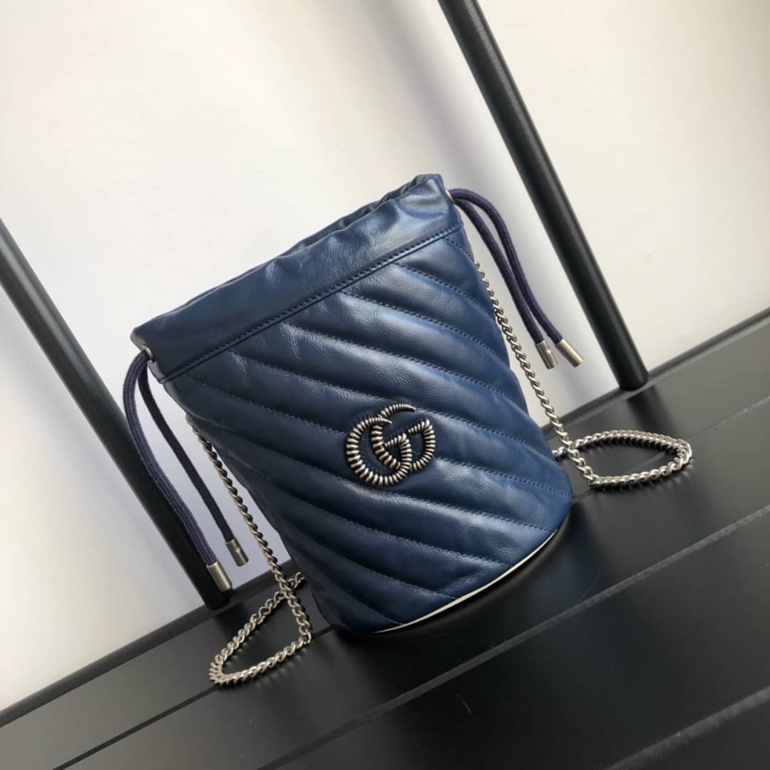 Gucci GG Marmont Mini Bucket Crossbody Bag Replica Blue 575163 - DEEPREPS