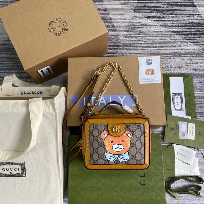 Gucci GG Supreme Ophidia Mini Camera Bag Replica Yellow 602576 - DEEPREPS