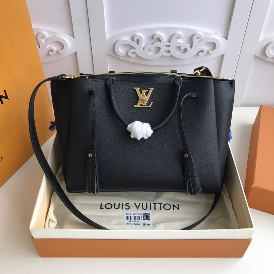 Louis Vuitton Lockmeto Leather Tote Replica Black M54569 - DEEPREPS