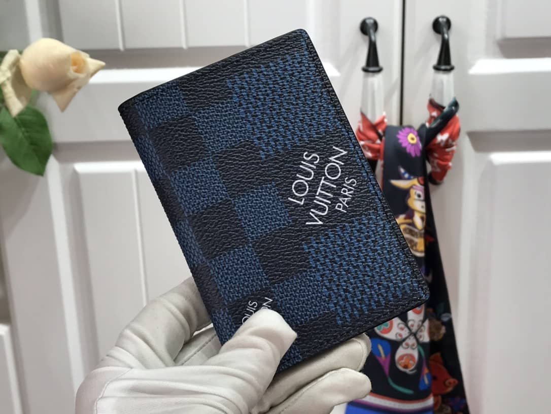 Best Replica Louis Vuitton Damier Graphite 3D Leather Grid Mens Card Bag Replica Blue N60441(ColaReps) - DEEPREPS