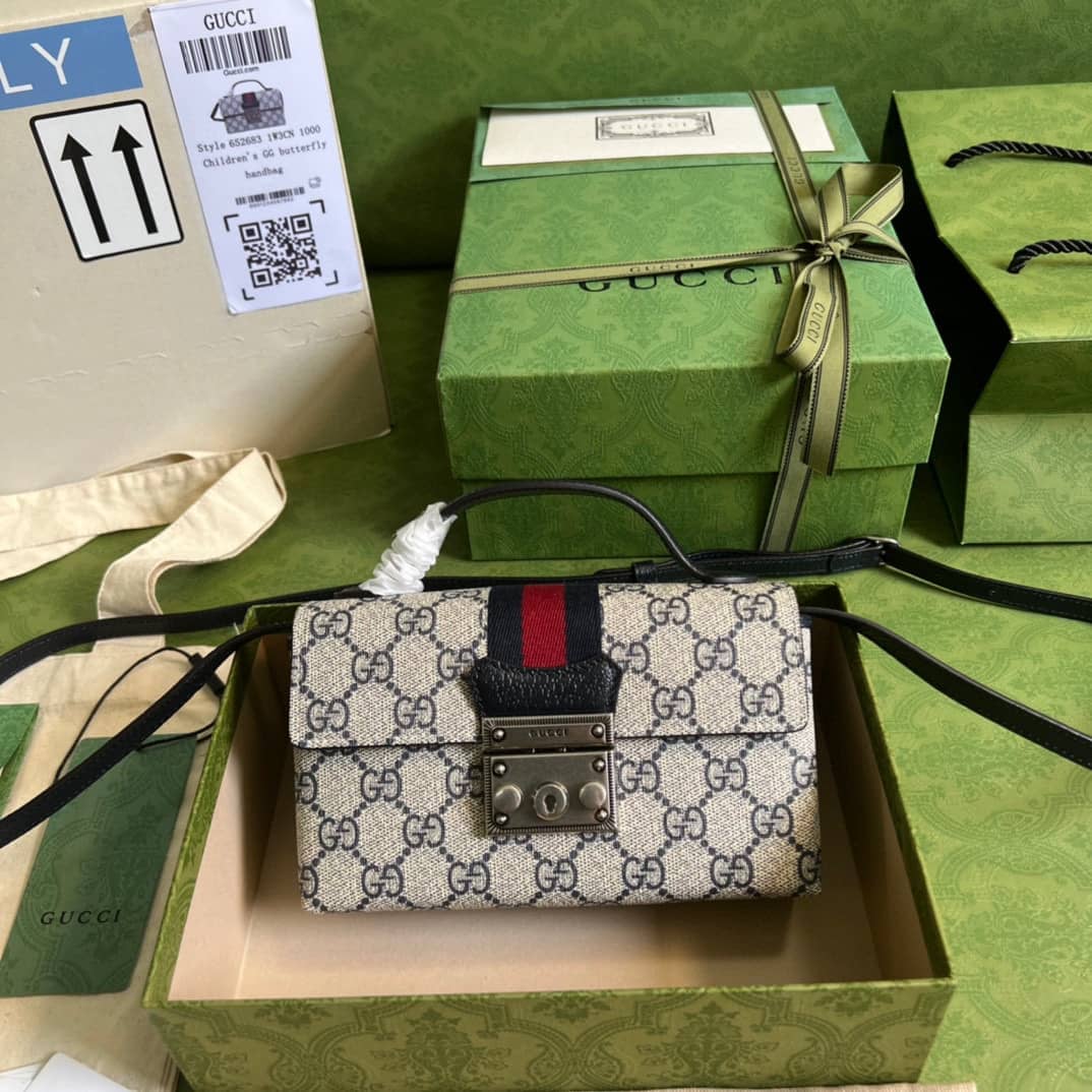 Gucci Crossbody Dupe Padlock Mini GG Supreme Canvas Top Handle 652683 - DEEPREPS