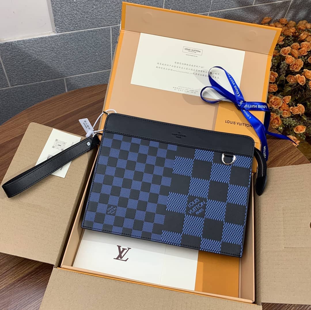 Louis Vuitton Damier Infini 3D Cowhide Leather Blue N60449 Replica Clutch - DEEPREPS