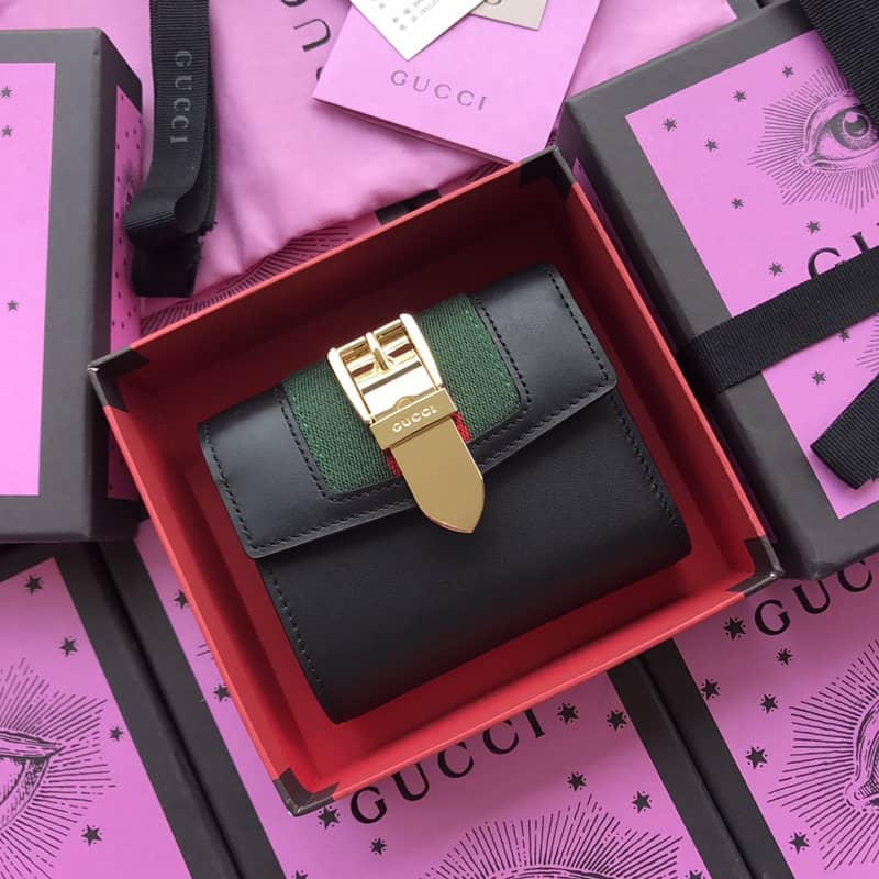 Gucci Short Button Cowhide Leather Wallet Black 476081 - DEEPREPS