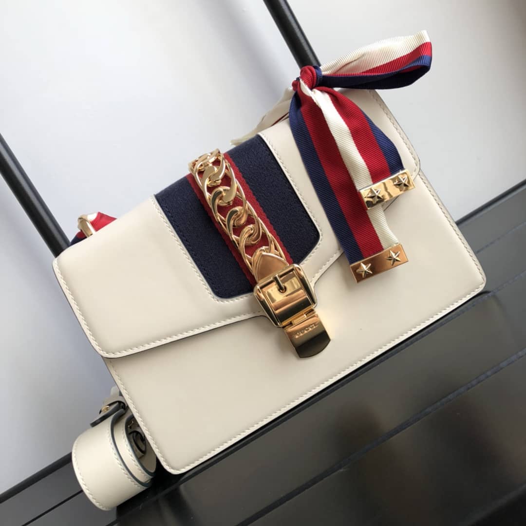 Gucci Sylvie Small Leather Shoulder Bag Replica White 421882 - DEEPREPS