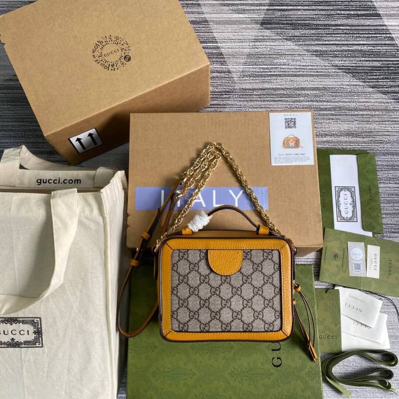 Gucci GG Supreme Ophidia Mini Camera Bag Replica Yellow 602576 - DEEPREPS
