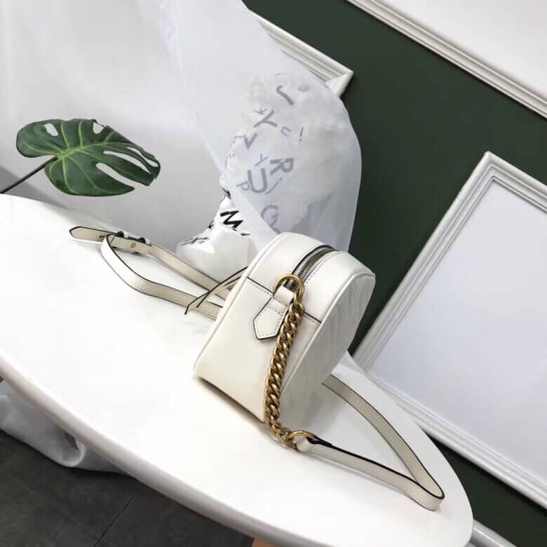 Gucci Handbag Dupes GG Marmont Small Shoulder Handbag Camera Bag Replica White 447632 - DEEPREPS