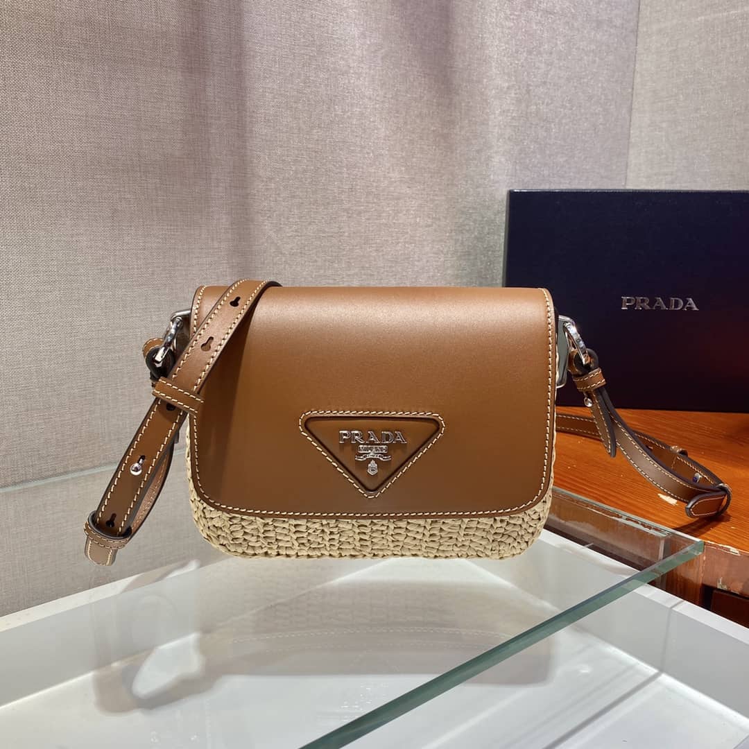 Prada Raffia And Leather Shoulder Bag - DEEPREPS