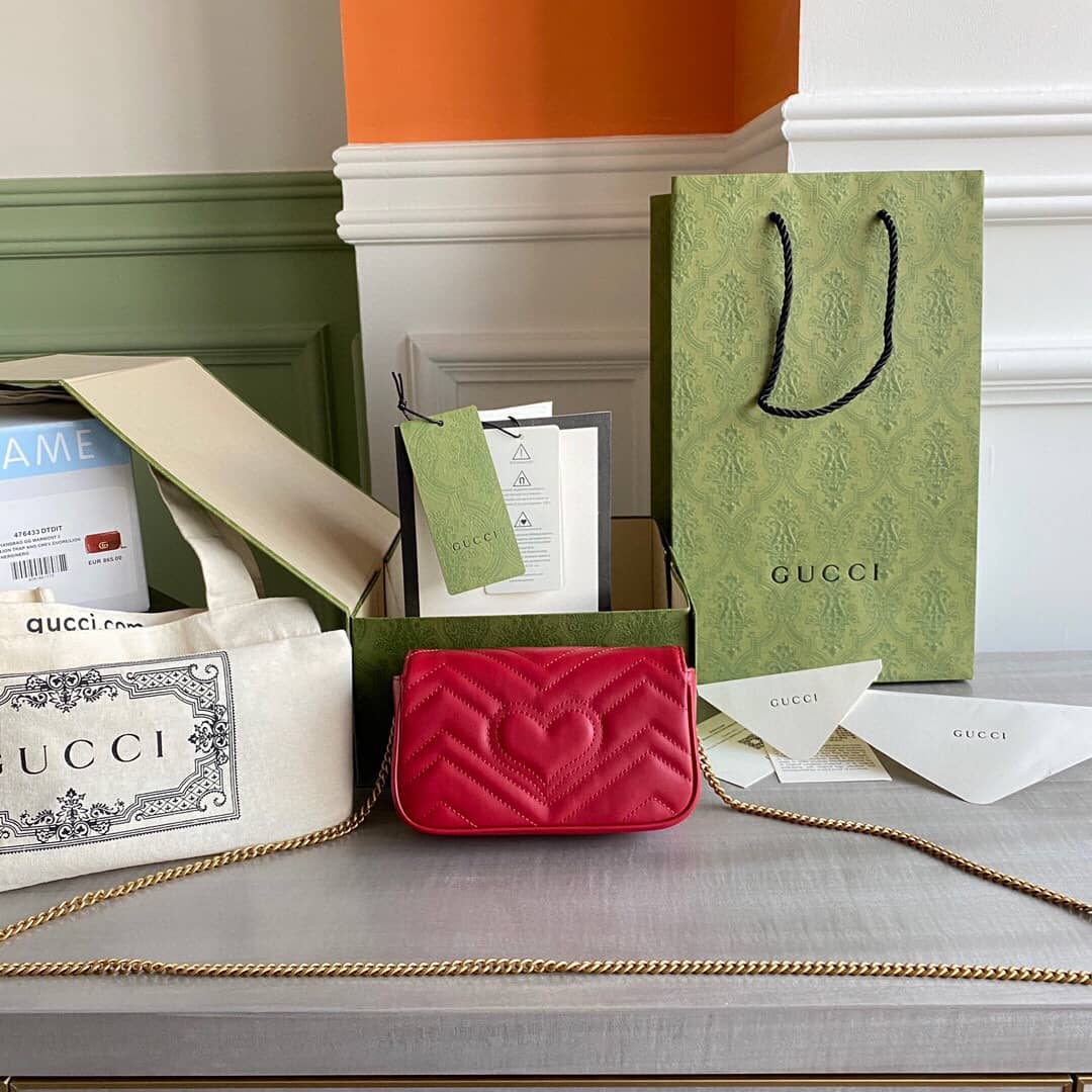 Gucci GG Marmont Matelasse Leather Mini Shoulder Bag Replica Red 476433 - DEEPREPS