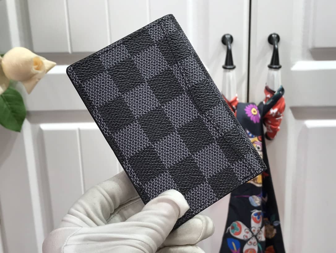 Louis Vuitton Damier Graphite 3D Leather Grid Mens Card Bag Replica Black N60441 - DEEPREPS