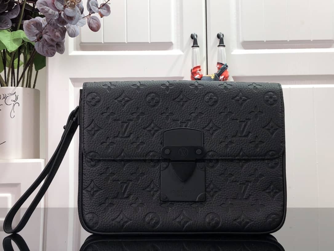 Louis Vuitton S Lock A4 Monogram Taurillon Cowhide Leather Pouch Replica Black M80582 - DEEPREPS