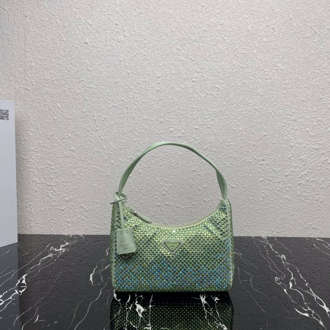 Prada Satin Re-Edition 2000 Crystal Mini Hobo - DEEPREPS