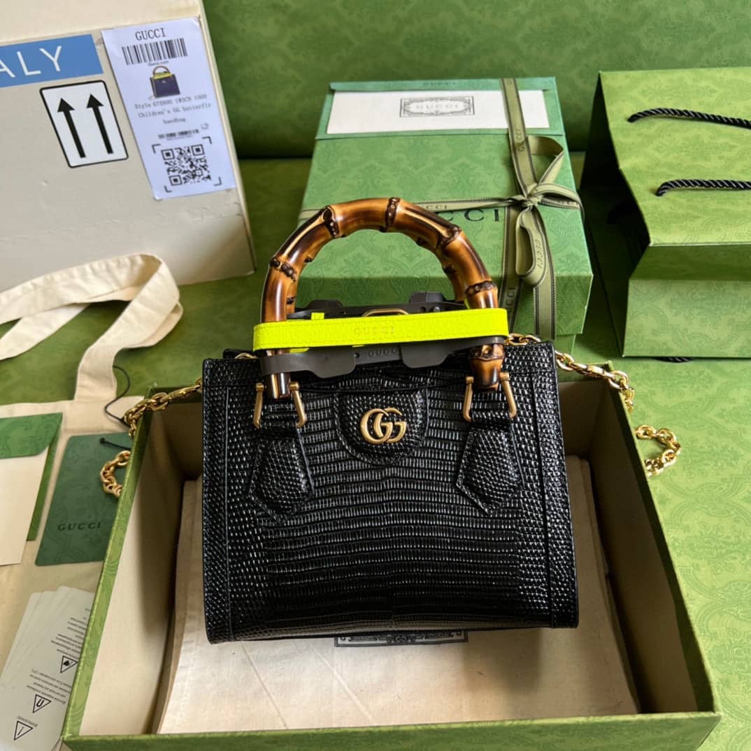 Gucci Diana Lizard Mini Bag Black 675800 Replica Tote - DEEPREPS