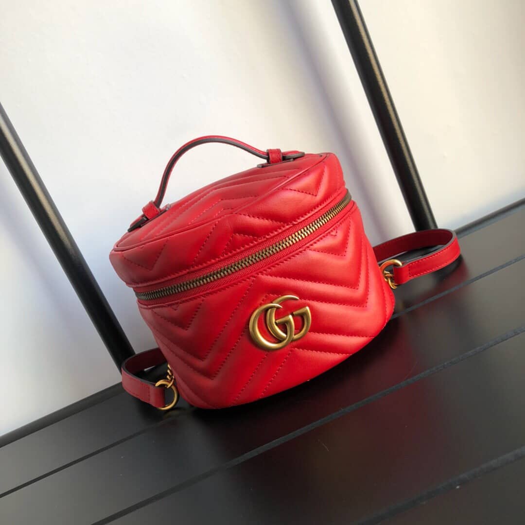 Gucci GG Marmont Matelesse Mini Round Replica Backpack Red 598594 - DEEPREPS
