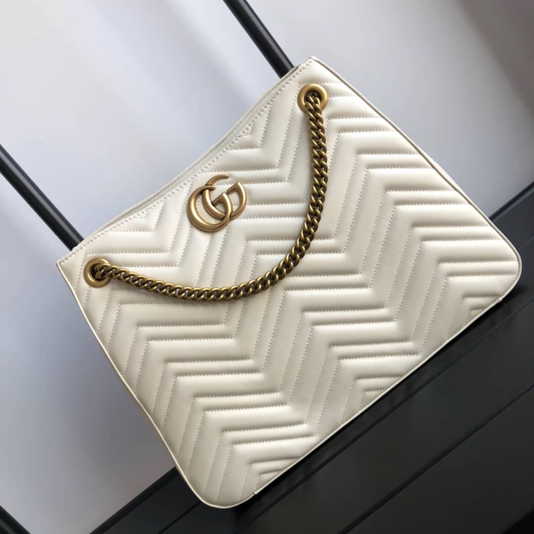 Gucci GG Marmont Chain Shoulder Bag Replica White 453569 - DEEPREPS