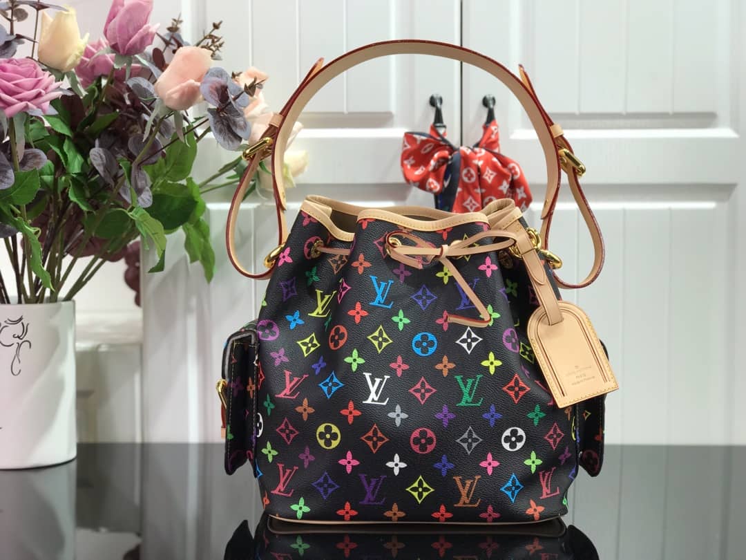 Louis Vuitton Monogram Multicolor Petit Noe Replica Shoulder Bag Black M42229 - DEEPREPS
