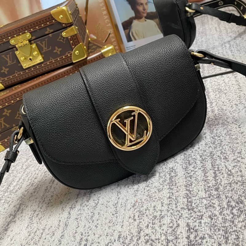 Louis Vuitton Pont 9 Soft MM Grained Calfskin Leather Replica Bag Black M58967 - DEEPREPS