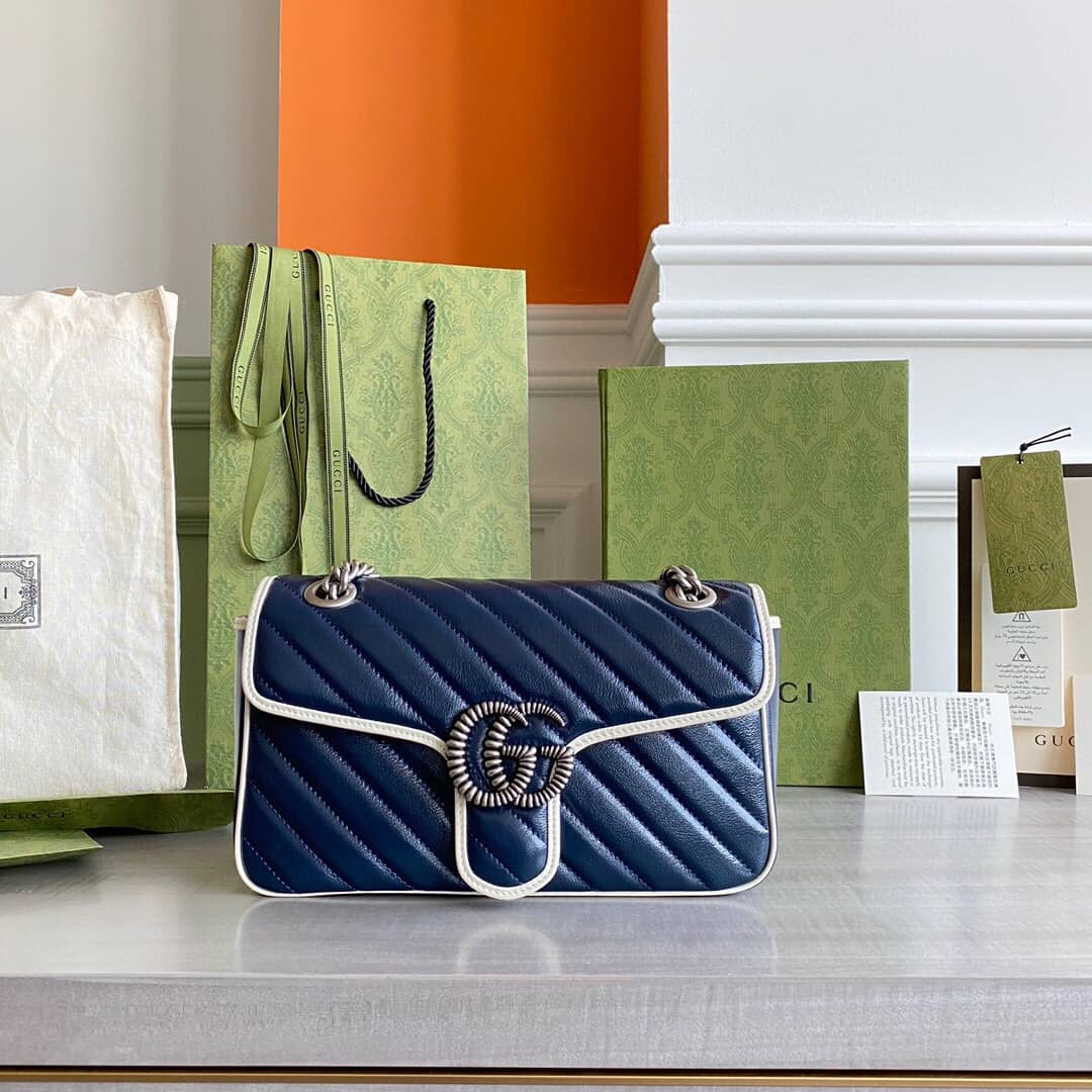 Gucci GG Marmont Matelasse Shoulder Bag Replica Blue 443497 - DEEPREPS