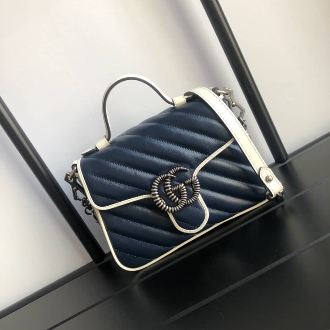Gucci GG Marmont Mini Top Handle Bag Replica Blue 583571 - DEEPREPS