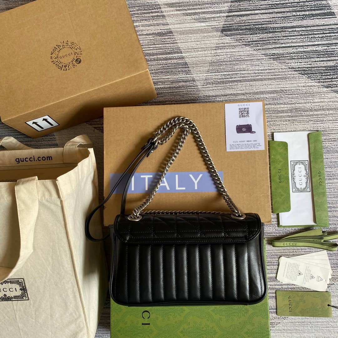 Gucci GG Marmont Matelasse Shoulder Bag Replica Black 443497 - DEEPREPS
