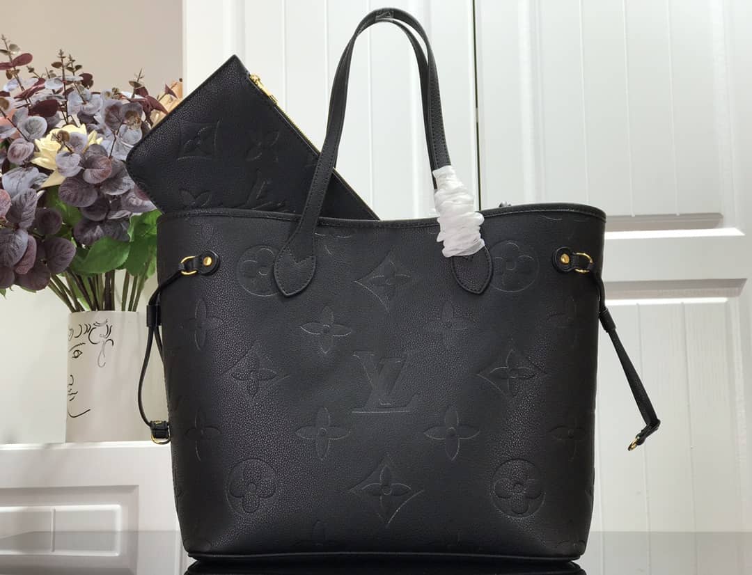 Louis Vuitton Neverfull MM Monogram Empreinte Tourterelle Bag Replica Black M45686 - DEEPREPS