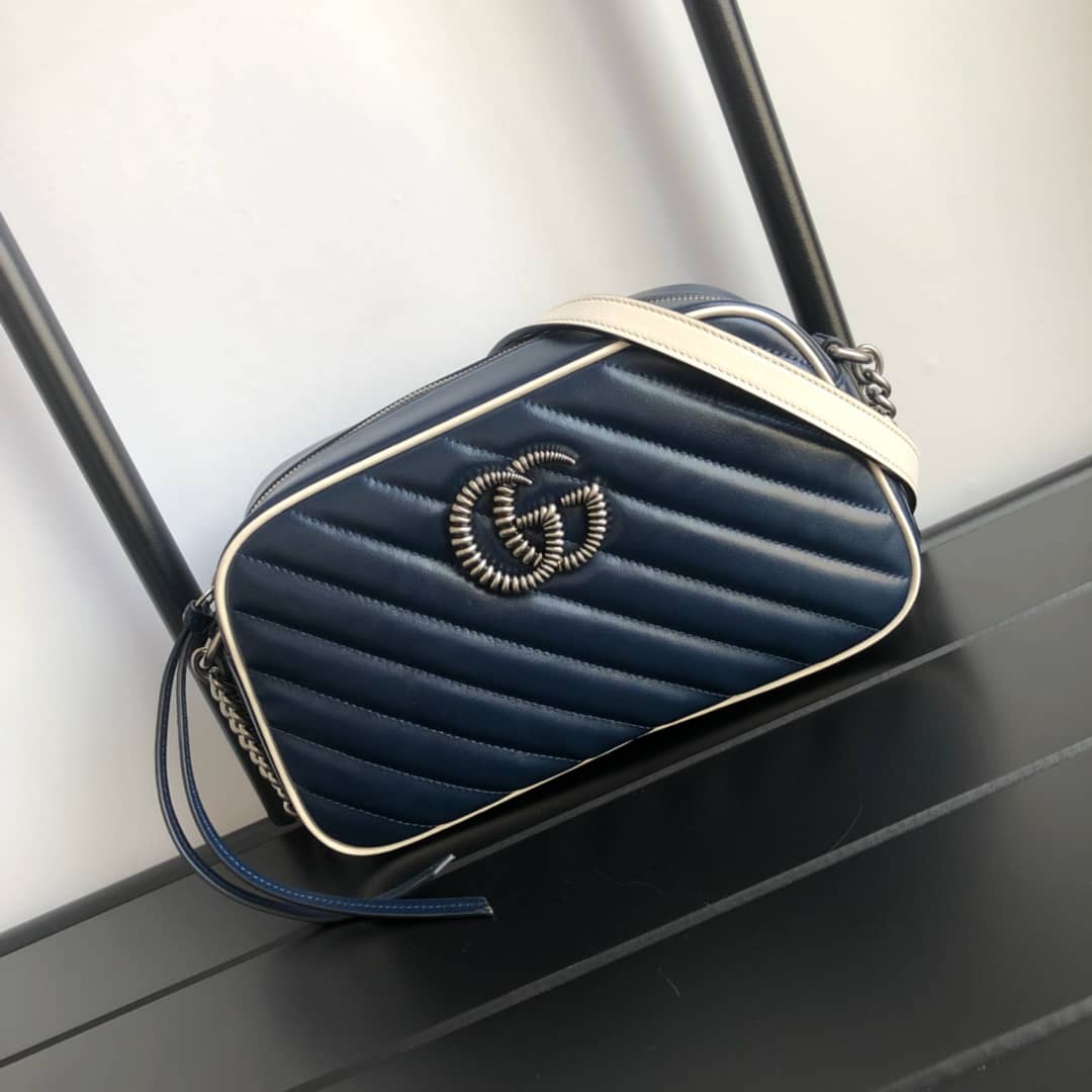 Gucci GG Marmont Small Shoulder Handbag Camera Bag Replica Blue 447632 - DEEPREPS