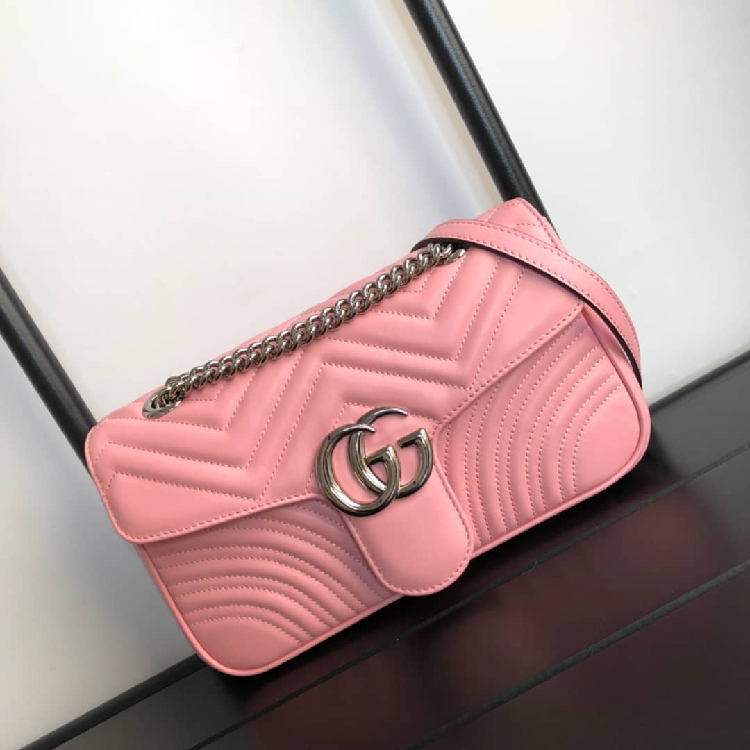Gucci GG Marmont Matelasse Shoulder Bag Replica Pink 443497 - DEEPREPS