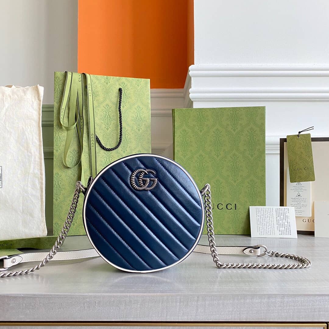 Gucci GG Marmont Round Mini Shoulder Bag Replica Blue 550154 - DEEPREPS