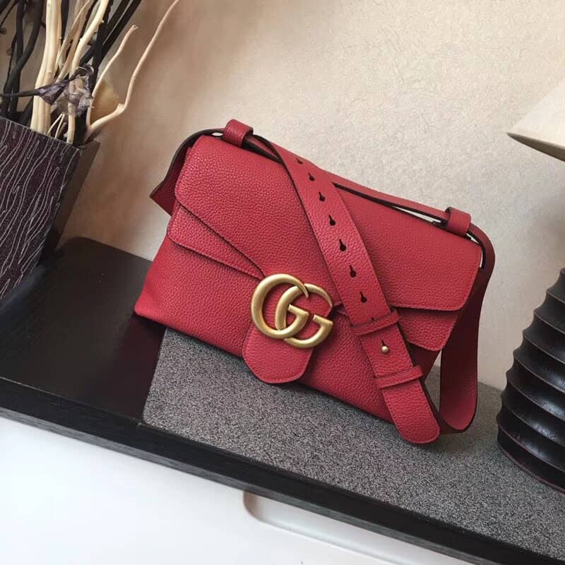Gucci GG Marmont Leather Shoulder Bag Replica Red 401173 - DEEPREPS