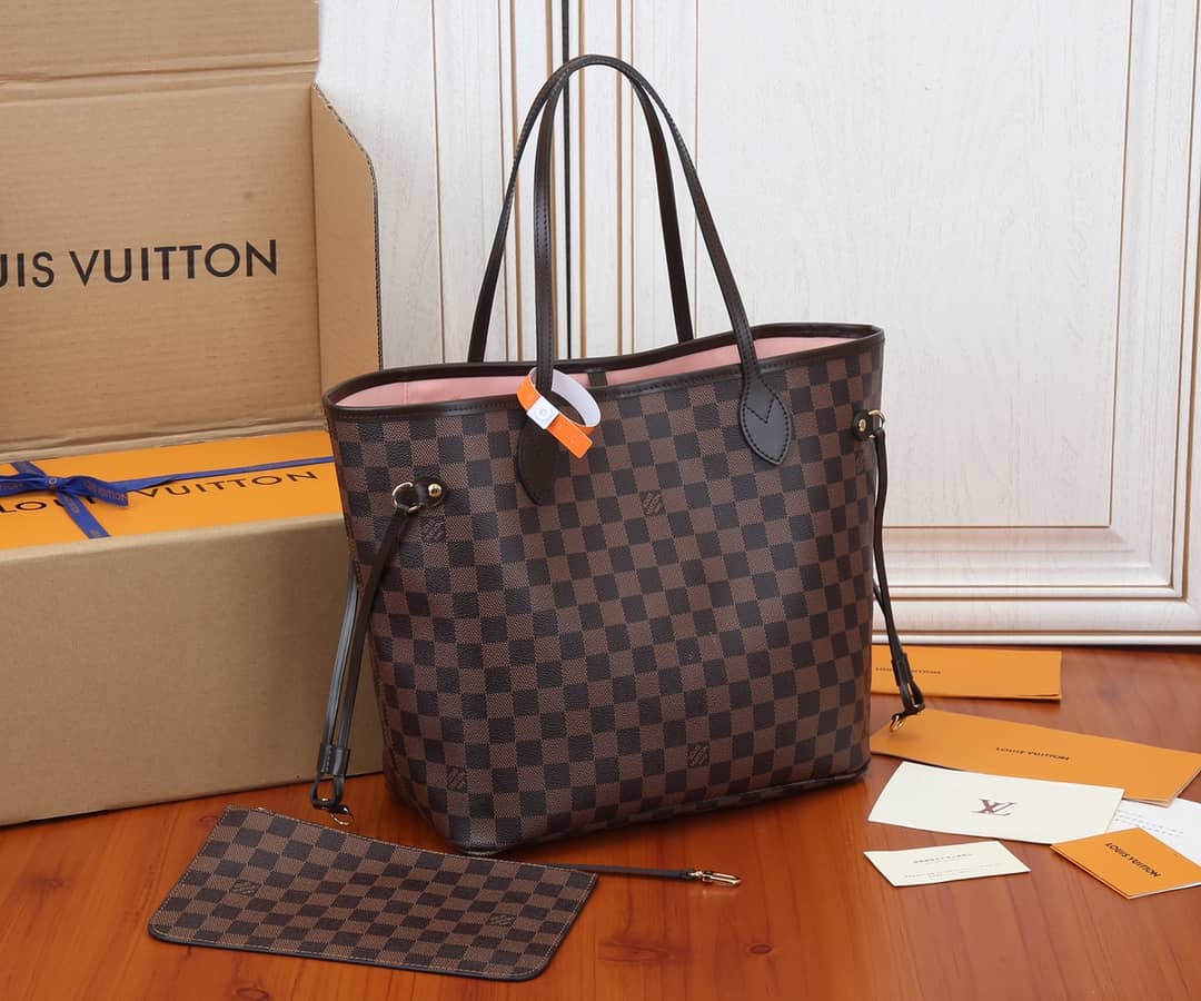 Louis Vuitton Neverfull MM Damier Ebene Tote Replica Pink N41358 - DEEPREPS