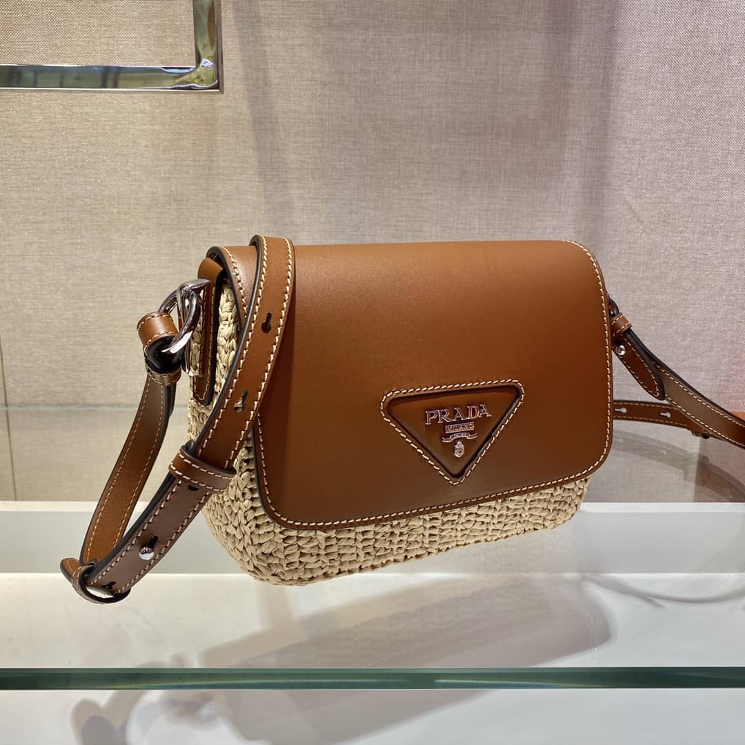 Prada Raffia And Leather Shoulder Bag - DEEPREPS