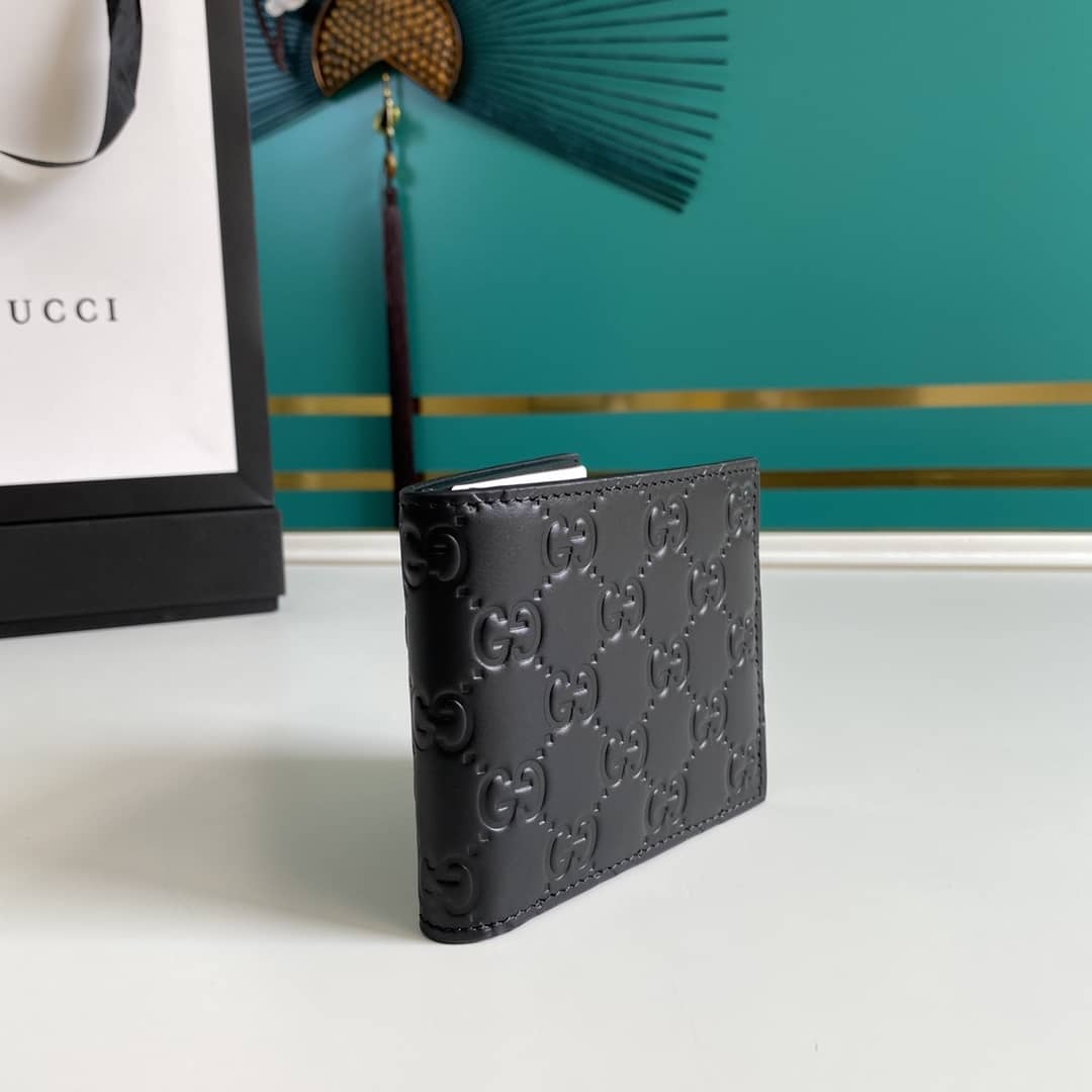 Gucci Mens Signature Leather Bi-fold Wallet Black Replica 365466 - DEEPREPS