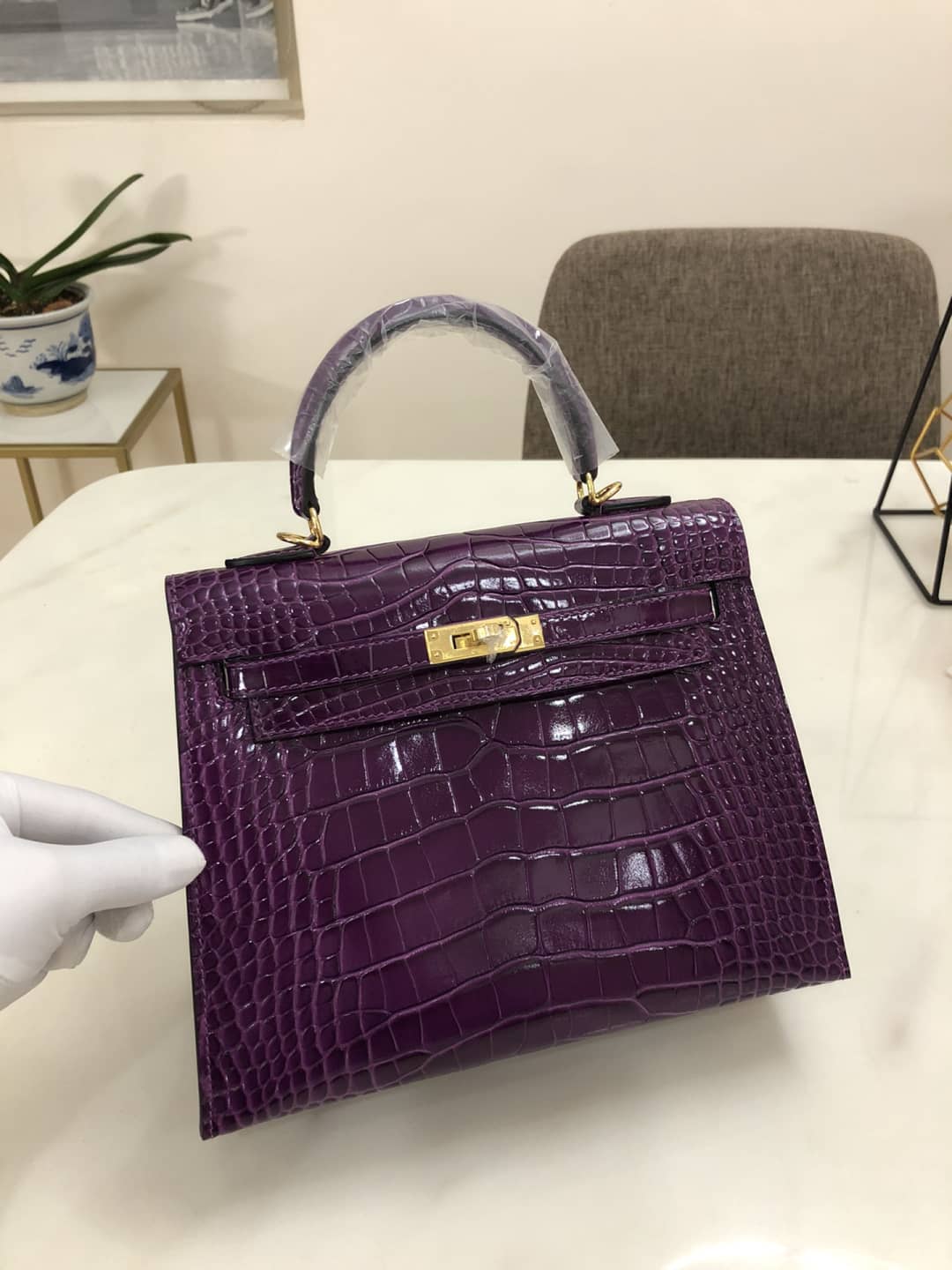 Hermes Kelly Dupe 25CM Crocodile Shiny Replica Bag - DEEPREPS