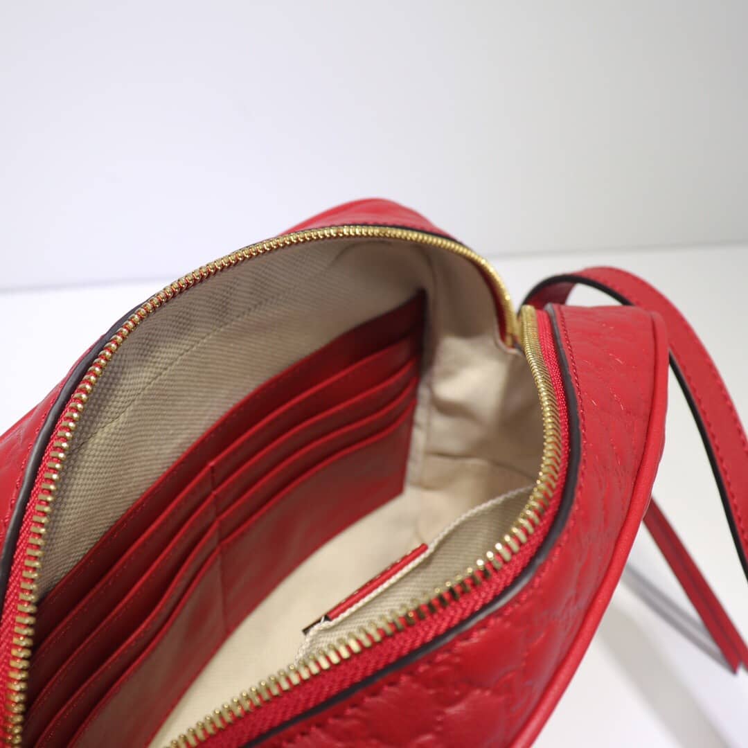 Gucci Bree Guccissima GG Leather Canvas Camera Bag Replica Red 449413 - DEEPREPS