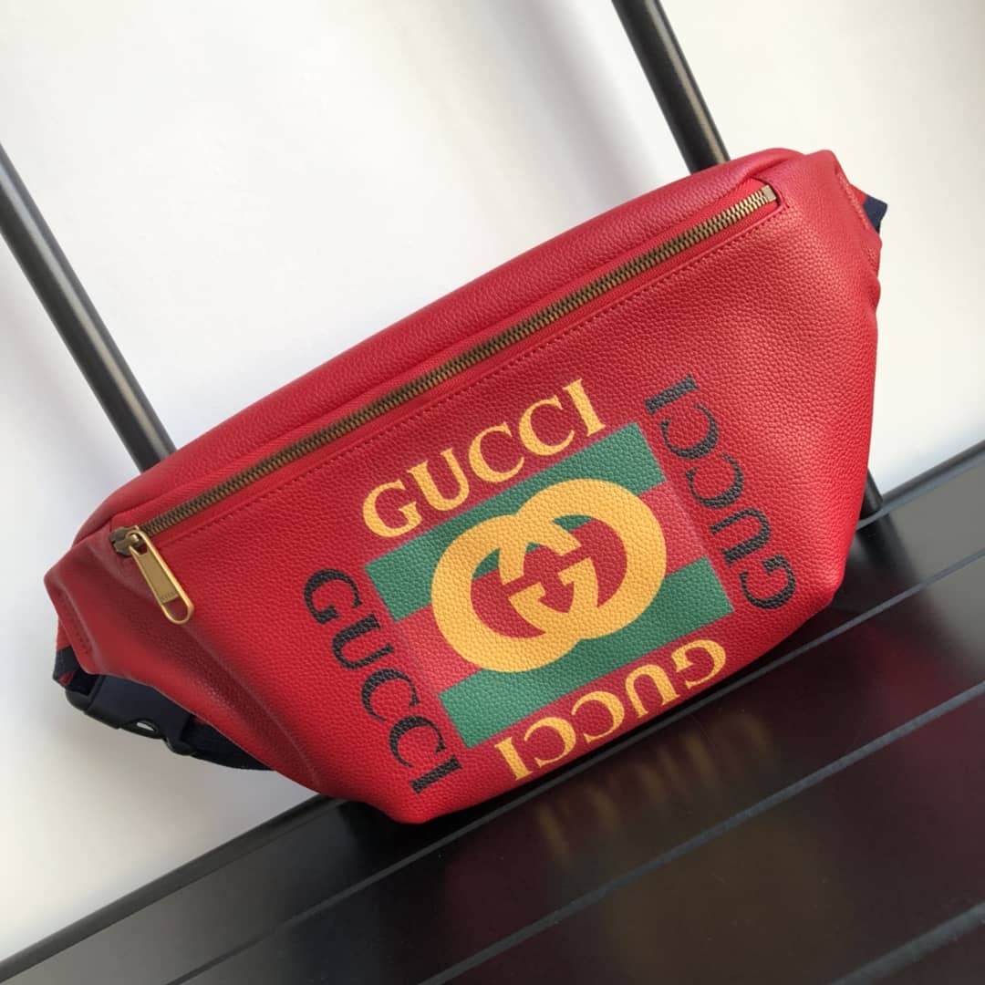Gucci Print Leather Belt Waist Bum Bag Replica Red 493869 - DEEPREPS