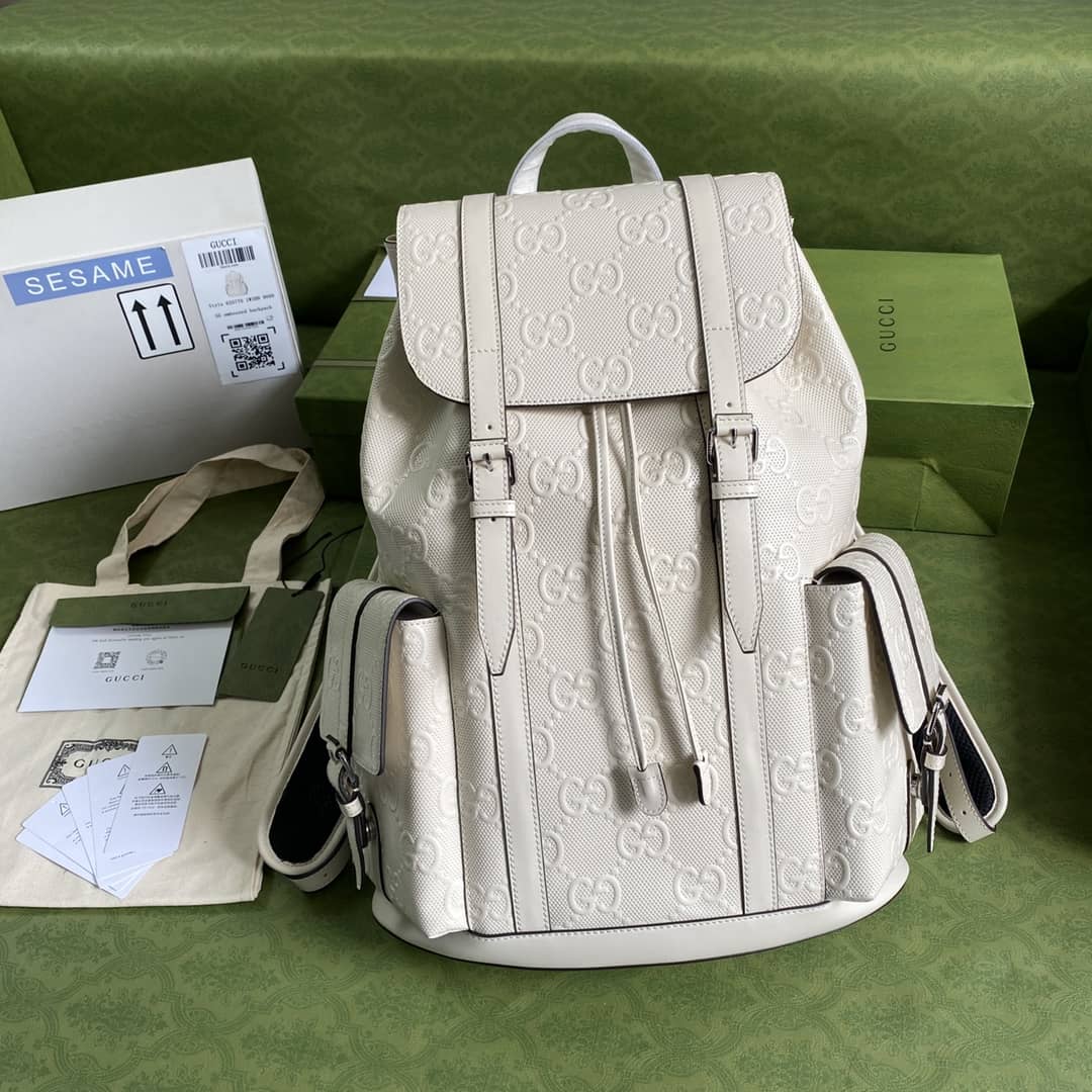 Gucci GG Embossed Backpack Replica White 625770 - DEEPREPS