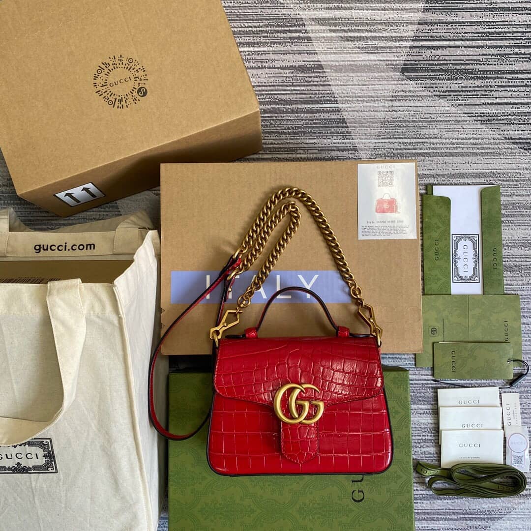 Gucci GG Marmont Mini Leather Top Handle Bag Replica Red 547260 - DEEPREPS