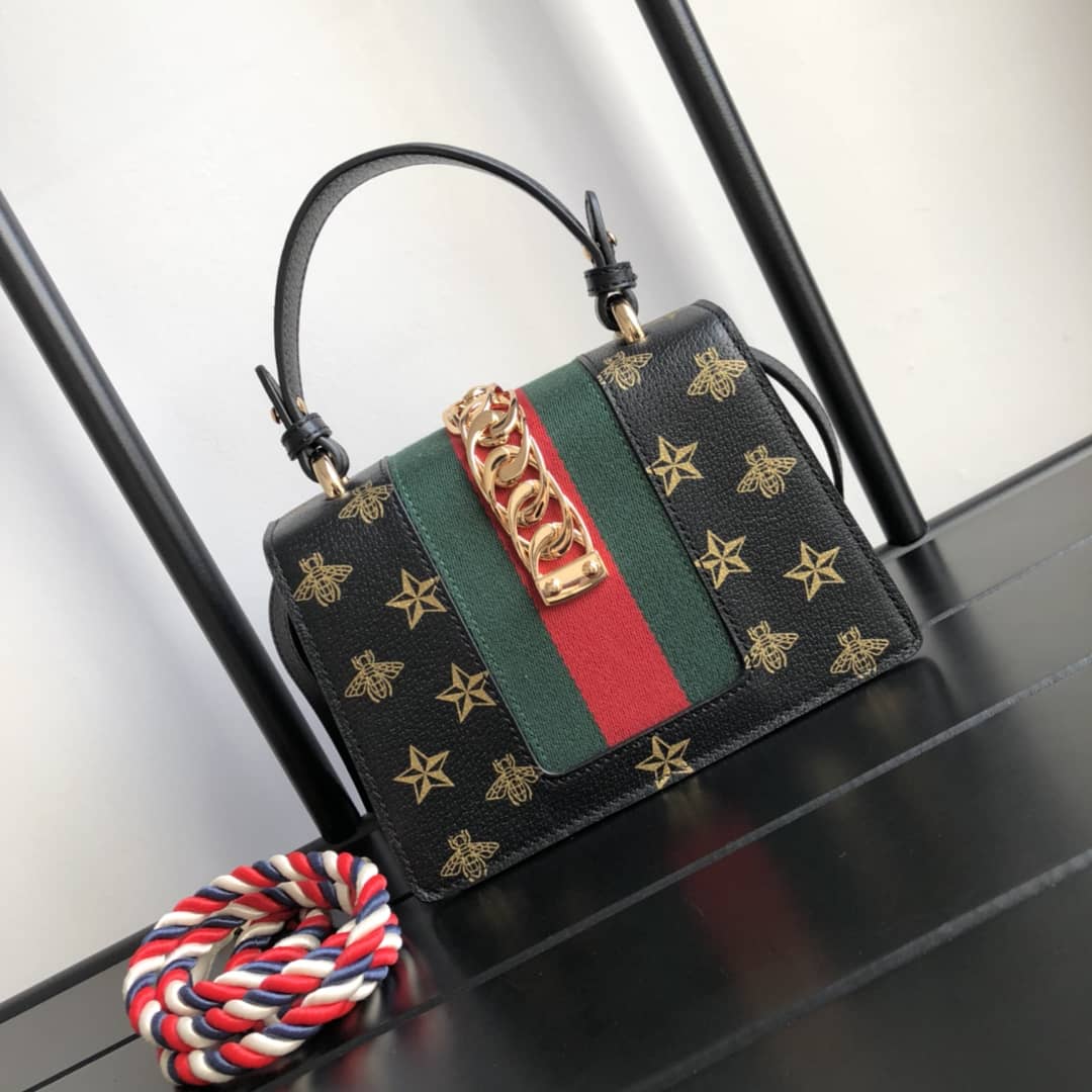 Gucci GG Sylvie Mini Shoulder Bag Replica Black 470270 - DEEPREPS