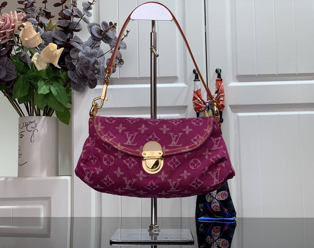 Louis Vuitton Monogram Denim Mini Pleaty Replica Shoulder Bag Pink M95050 - DEEPREPS