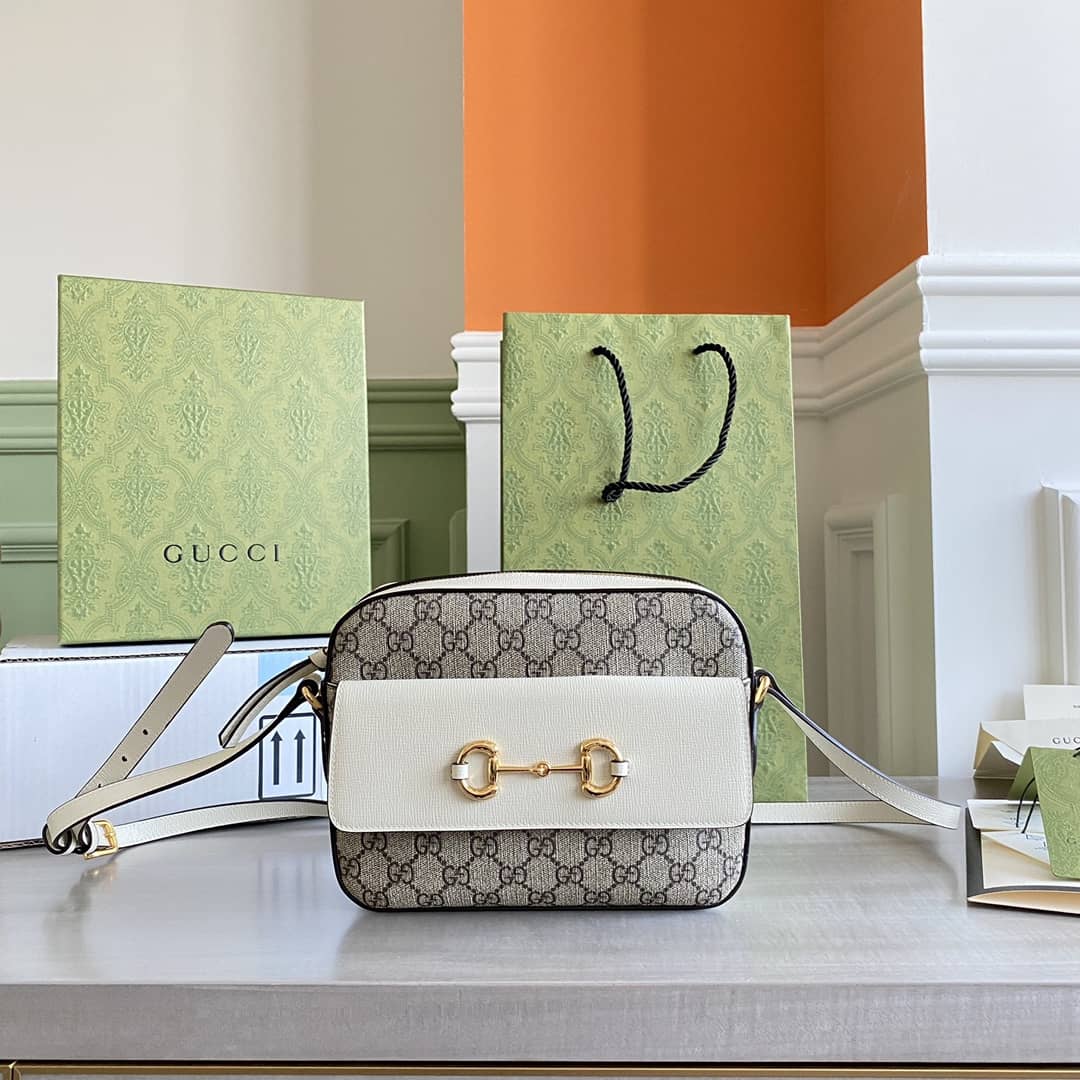 Gucci Horsebit 1955 GG Crossbody Bag Replica Gray White 645454 - DEEPREPS