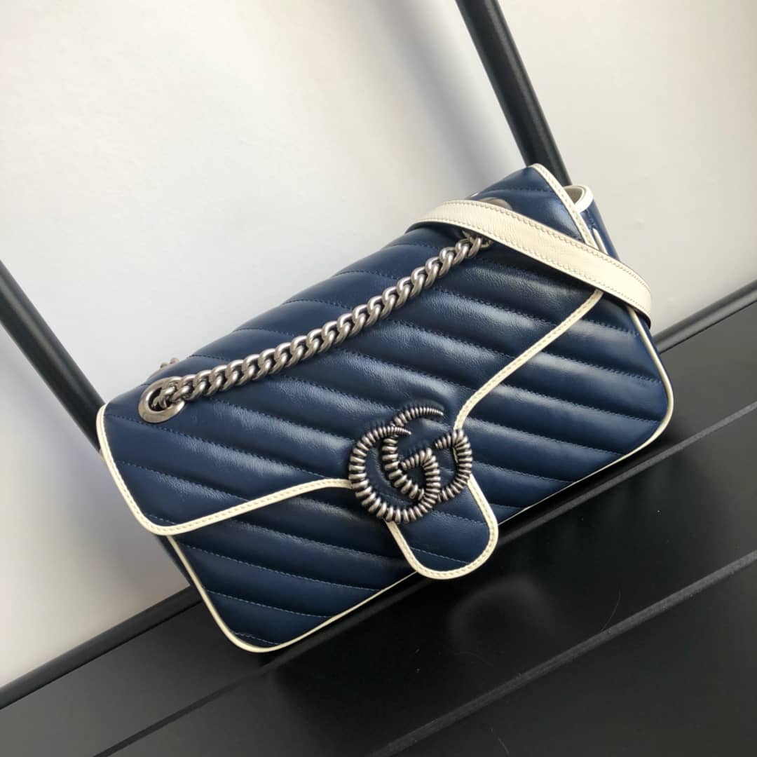 Gucci GG Marmont Matelasse Shoulder Bag Replica Blue 443497 - DEEPREPS