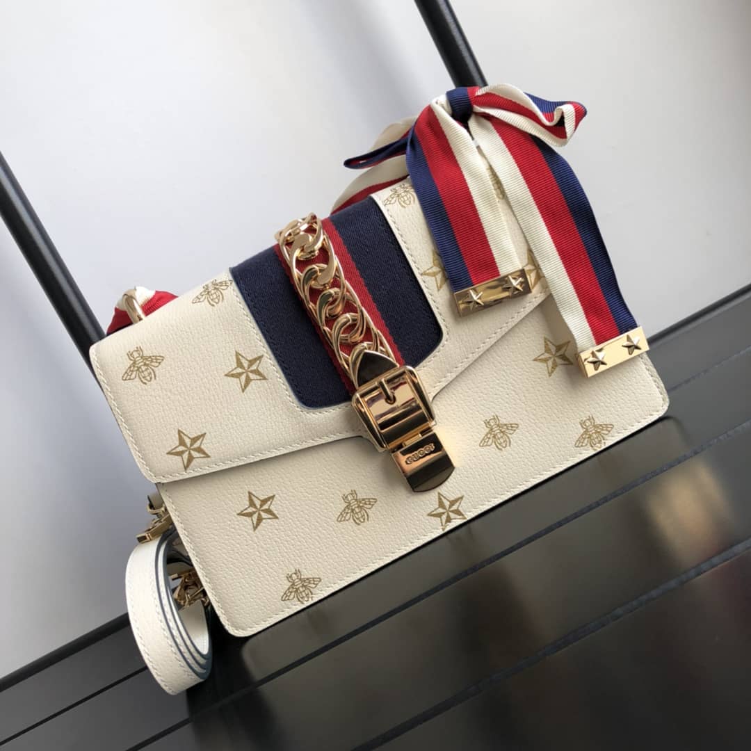 Gucci Sylvie Small Leather Shoulder Bag Replica White 524405 - DEEPREPS