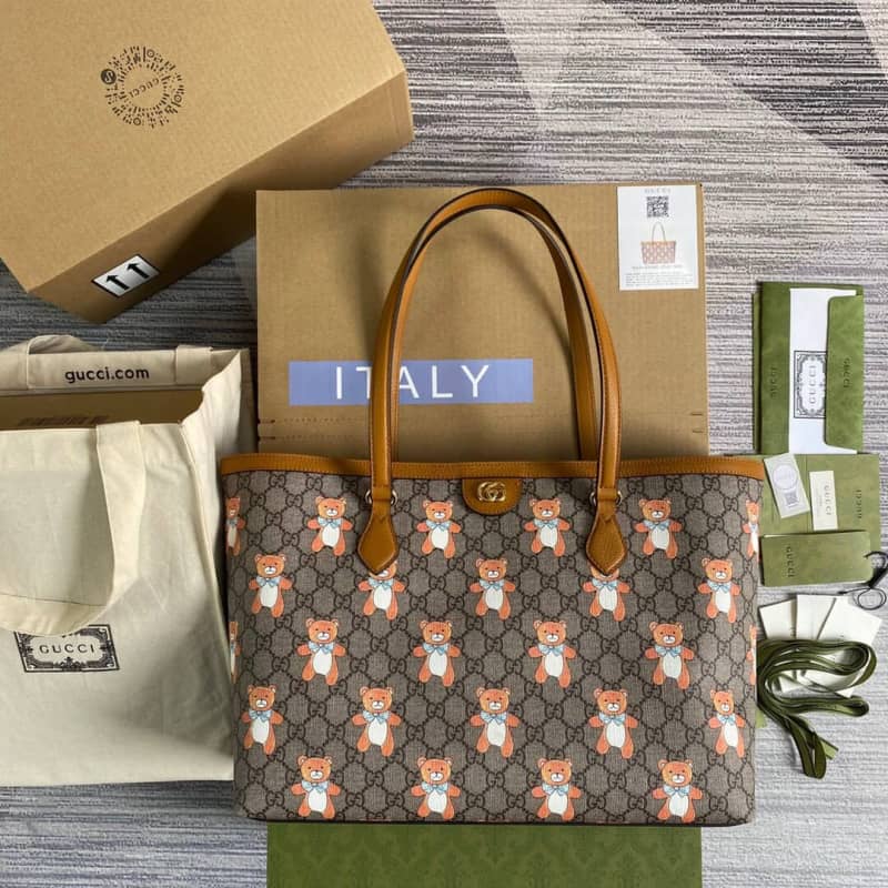 Gucci Ophidia Leather Tote Replica Brown 631685 - DEEPREPS