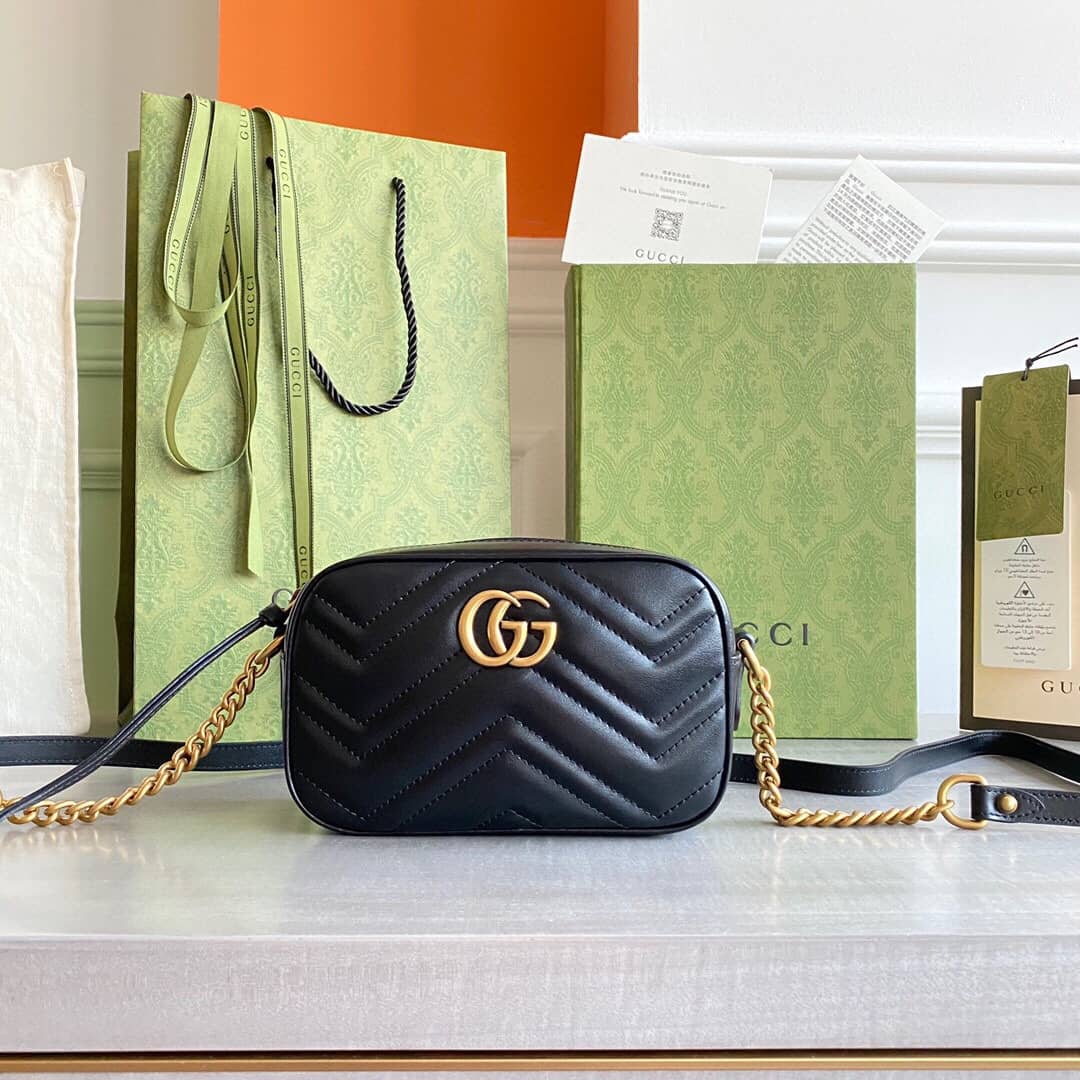 Gucci GG Marmont Matelassé Mini Bag Replica Black 448065 - DEEPREPS