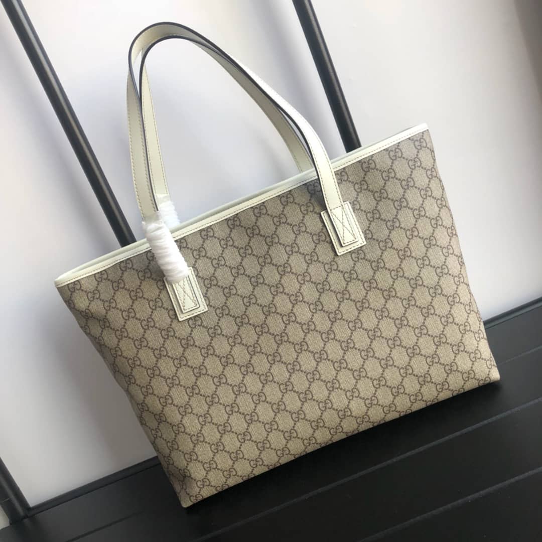 Gucci GG Plus Large Zip Top PVC Replica Tote Gray White 211137 - DEEPREPS